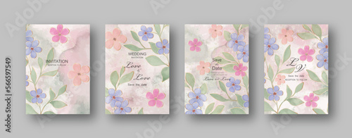 Modern creative design, background texture watercolor art with flowers. Wedding invitation. Vector illustration.
