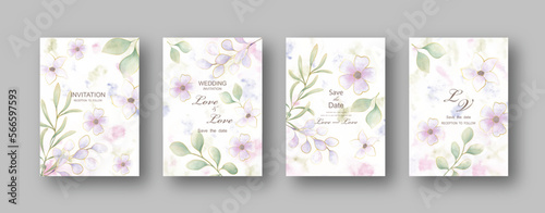 Modern creative design, background texture watercolor art with flowers. Wedding invitation. Vector illustration.