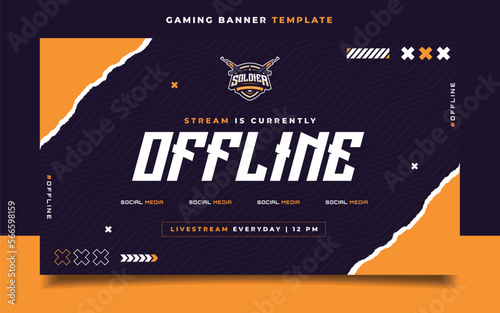 Stream Offline Gaming Banner  Template with Logo for Social Media Flyer
