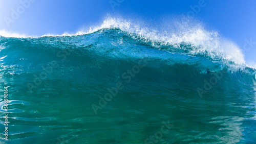 Fototapeta Naklejka Na Ścianę i Meble -  Wave Blue Ocean Close-Up Encounter Face To Face Swimming Sea Water Photograph 