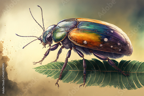 Digital watercolor painting of a beetle. 4k Wallpaper, background