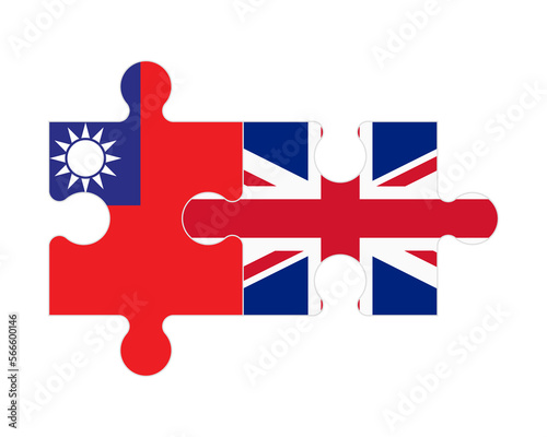 Puzzle of flags of Taiwan and United Kingdom, vector