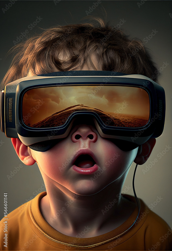Portrait of a person wearing virtual reality glasses. Ai generated.