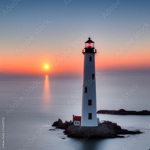 sunset view and lighthouse - generative ai 