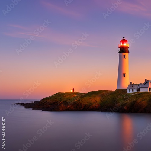 sunset view and lighthouse - generative ai
