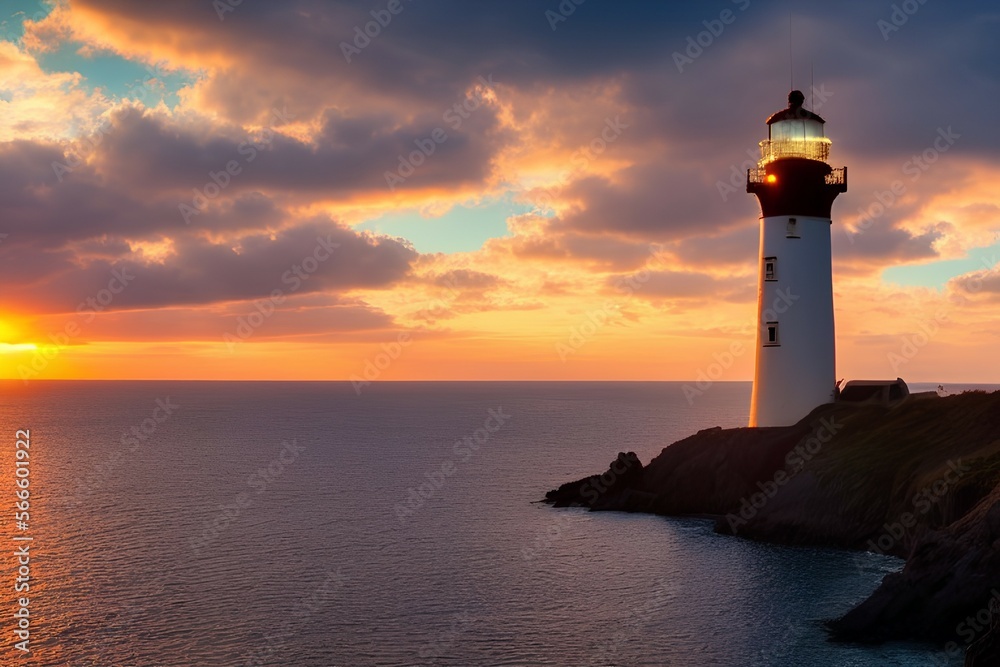 sunset view and lighthouse - generative ai
