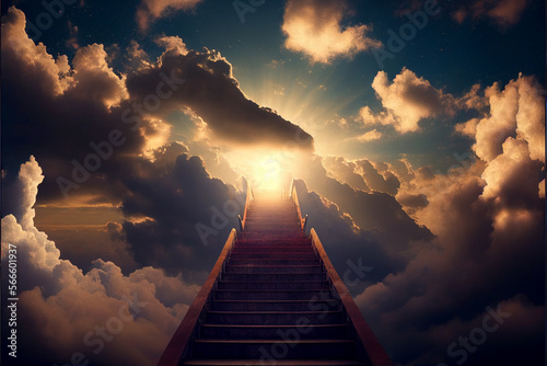 Staircase to shining skies. AI generated.