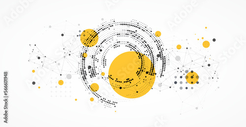 Halftone theme vector. Science abstract background with connecting dots and lines.