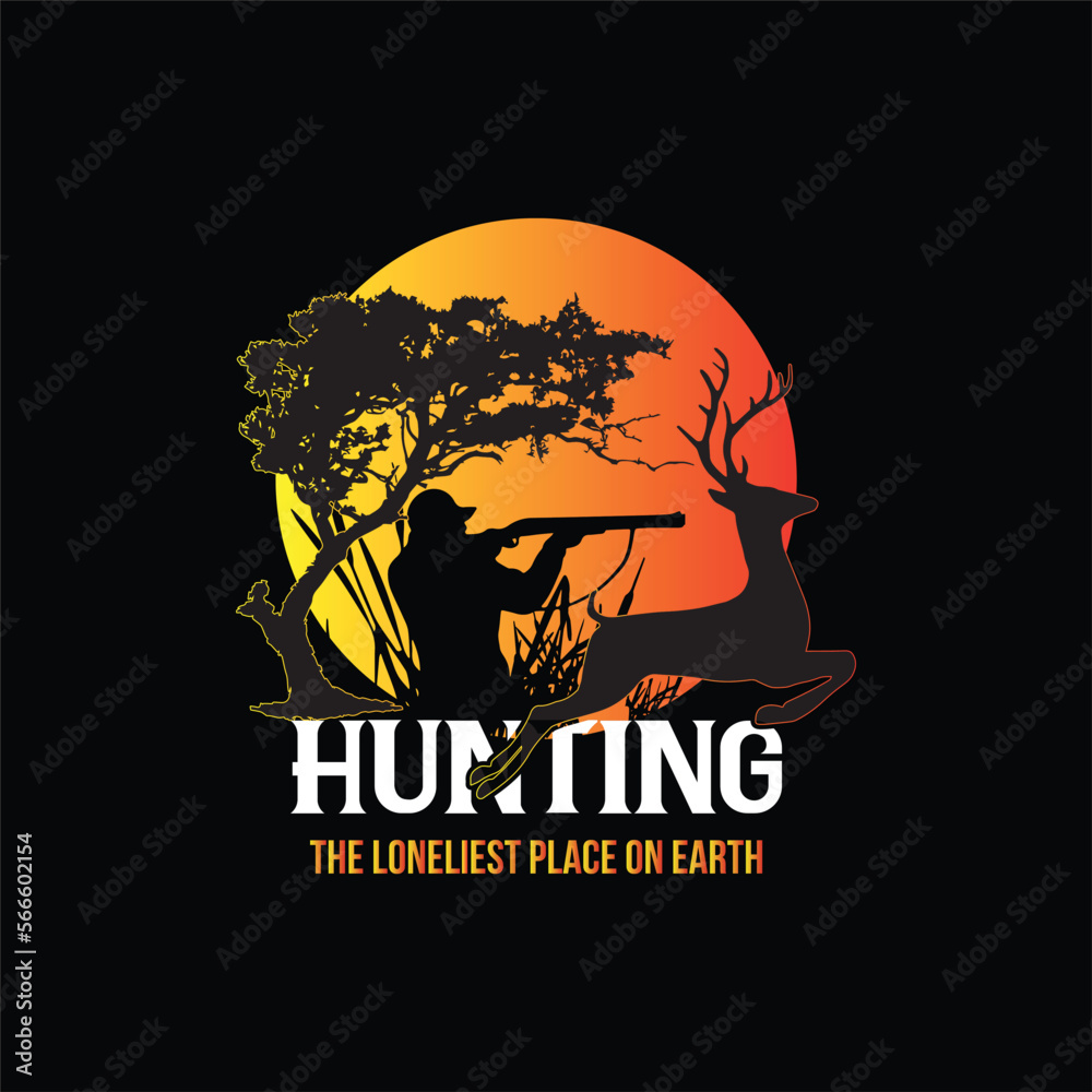 Hunting T-shirt Design Vector. Hunting vector. Hunting t-shirt grunge. Deer, rifle, mountain.