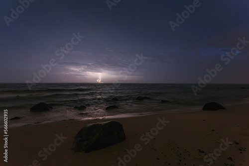 thunderstorm with lightning on the sea night