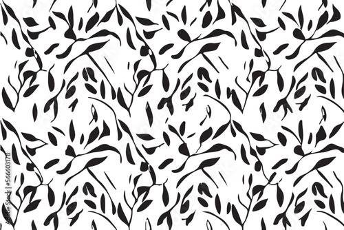 Black and White Seamless Leaves Pattern