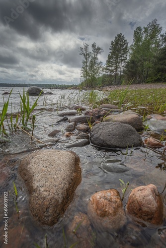 rocky shores of Karelian lakes, forest lake