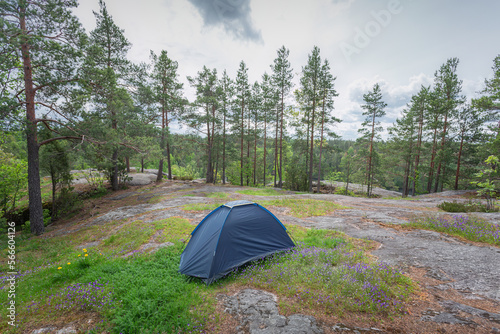 small tent in the mountain forest