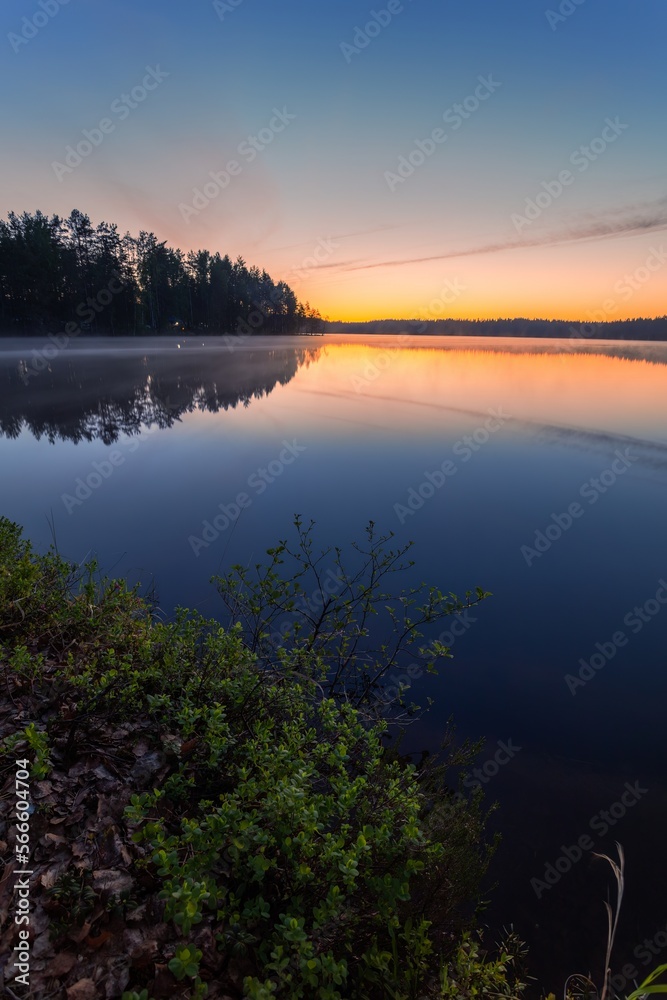 karelia lake landscape after sunset