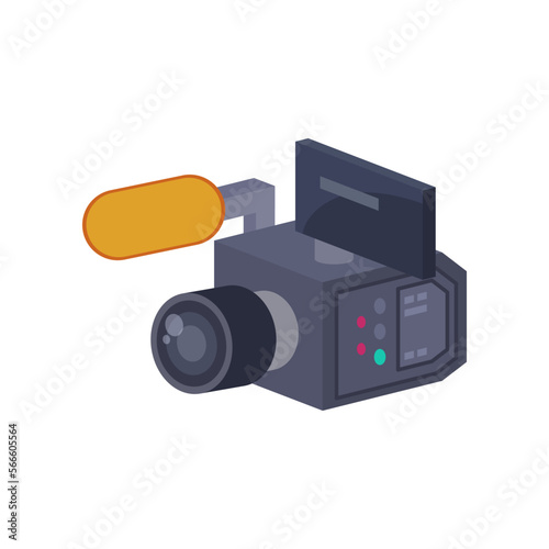 Professional video camera with microphone vector illustration. Equipment for filmmaking, element of action film set isolated on white background. Cinematography, filmmaking, professions concept
