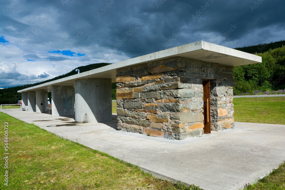 Service facilities housed in an old, restored stone building that served as an ammunitions store during the Second World War, Gornitak, Varanger, Norway Service facilities housed in an old, restored stone building that served as an ammunitions store during the Second World War, Gornitak, Varanger, Norway