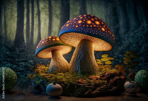 A Mystical Woodland of Glowing Fungi: An AI-Generated 3D Render of a Vibrant, Starry Night