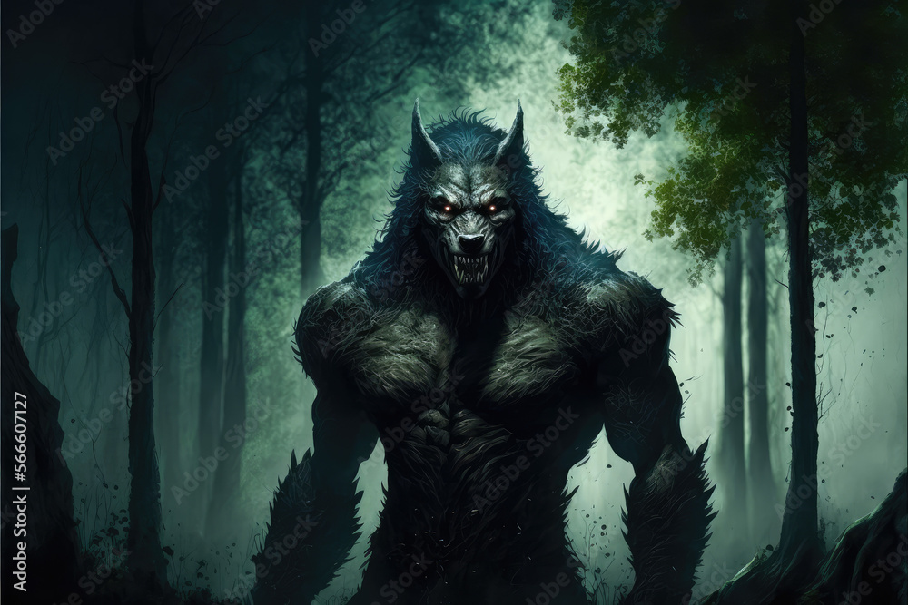 werewolf in a magical forest created with generative ai technology