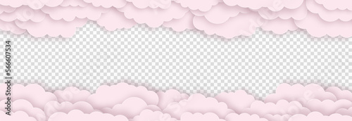 Vector paper clouds on an isolated transparent background. Paper elements png. Pink clouds png. Vector illustration.