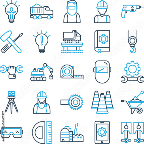 Engineering vector icons, architecture icons pack, construction vector icons, engineering icons pack, repairing icons set, icons collection of engineering, engineering line dual icons set 
