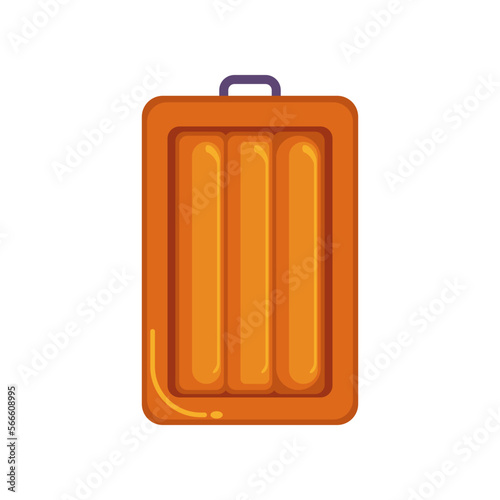 Top view of orange inflatable mattress vector illustration. Equipment or object for water activities in shape of rectangular isolated on white background. Summer, holidays concept