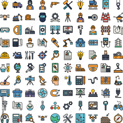 Engineering vector icons, architecture icons pack, construction vector icons, engineering icons pack, repairing icons set, icons collection of engineering, engineering fill color icons set 