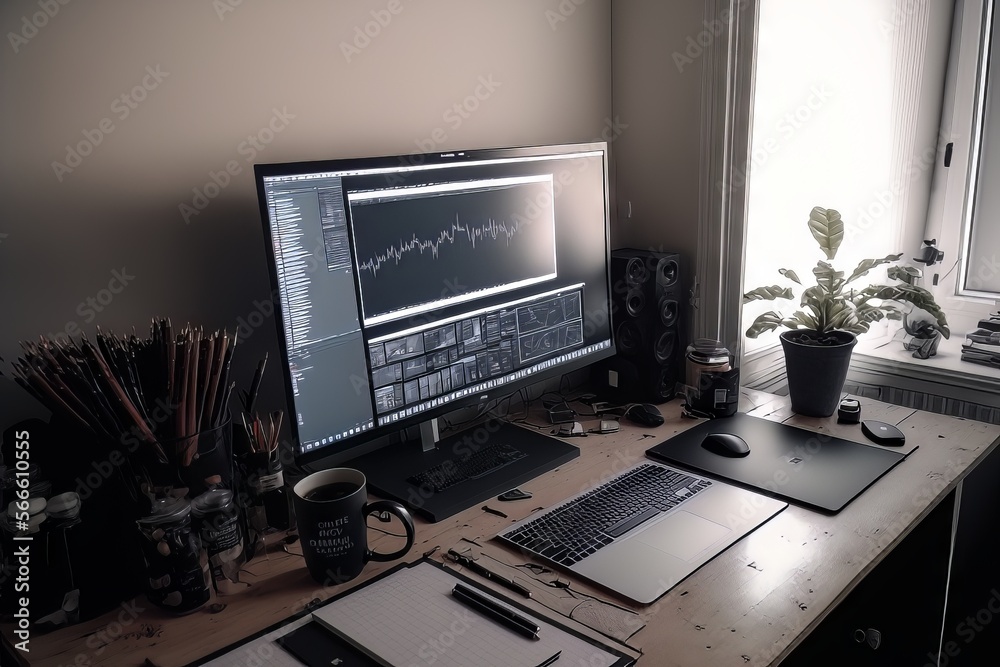 Clean and classic home office setup - Daytrading - Finance analytics - Generative AI Clean and classic home office setup - Daytrading - Finance analytics - Generative AI