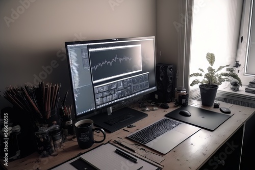Clean and classic home office setup - Daytrading - Finance analytics - Generative AI
