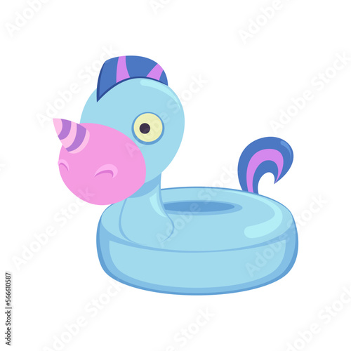 Unicorn swimming ring for pool or sea vector illustration. Equipment or toy for water activities in shape of animal isolated on white background. Summer, holidays concept