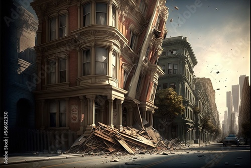 earhtquake in San Francisco destroyed Illustration generative ai photo