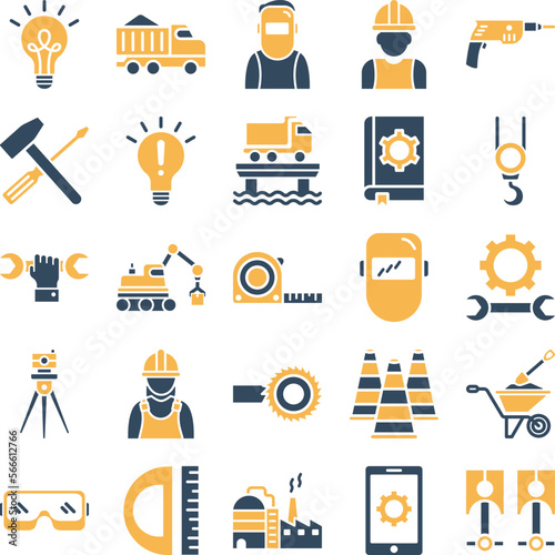 Engineering vector icons, architecture icons pack, construction vector icons, engineering icons pack, repairing icons set, icons collection of engineering, engineering glyph dual color icons set 