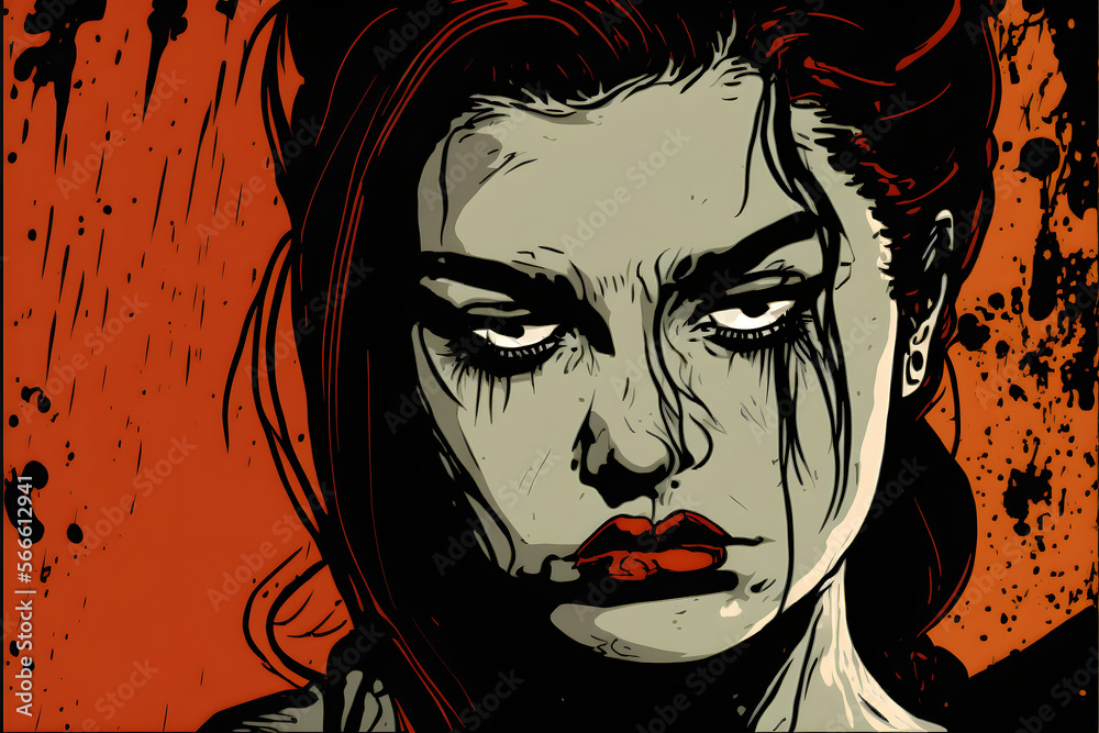 Sad Pretty Woman in Comic-book style, sadness, created with Generative AI Technology Sad Pretty Woman in Comic-book style, sadness, created with Generative AI Technology
