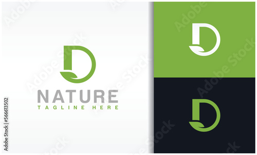 Letter D natural ecology logo with leaves