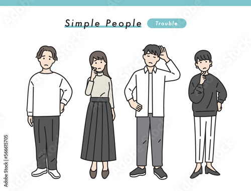 シンプルな男女のネガティブな立ち姿セット　イラスト素材