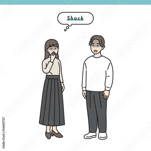 シンプルな男女のネガティブな立ち姿セット　イラスト素材