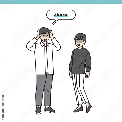 シンプルな男女のネガティブな立ち姿セット　イラスト素材
