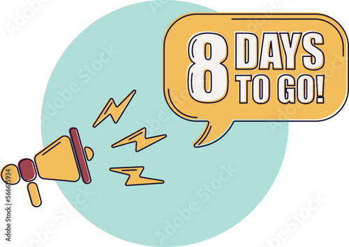 Number 8 of days left to go. Badge with, sale, landing page, banner. Icons with color shapes.