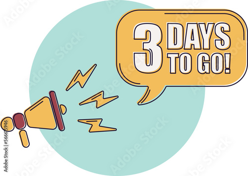 Number 3 of days left to go. Badge with, sale, landing page, banner. Icons with color shapes.