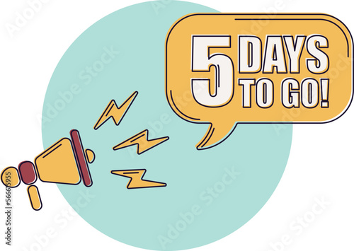 Number 5 of days left to go. Badge with, sale, landing page, banner. Icons with color shapes.