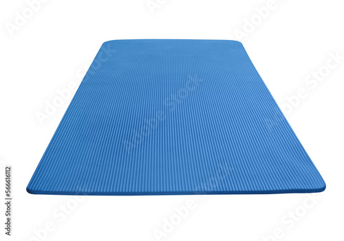 Blue rolled out yoga mat isolated on white background with clipping path photo