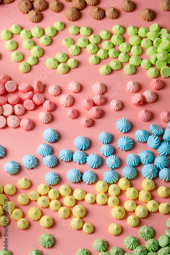 Mini Colorful French Meringue on Pink Table