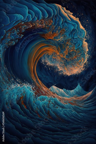 beautiful warm colors deep blue waves imagination abstract Generative AI © Whitefeather