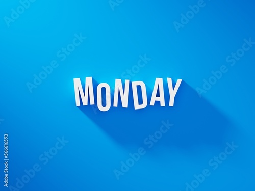 Monday white text word on blue background with soft shadow