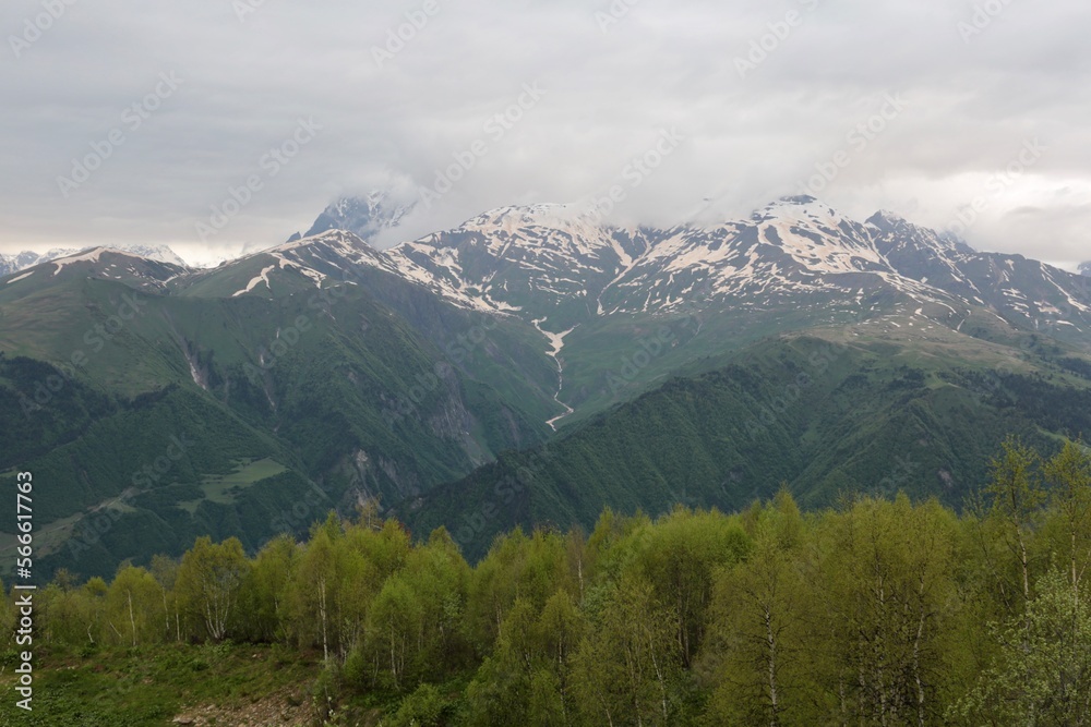 mountains with snow and clouds, Caucasus, Georgia