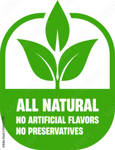 Bilde på lerret All Natural label - No Preservatives no artificial Flavors badge - two options in single sticker for healthy products composition