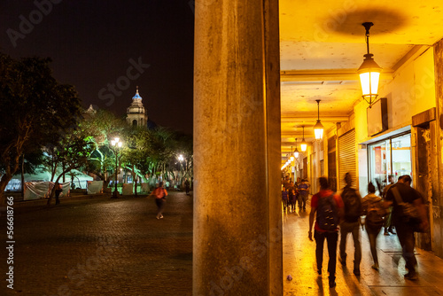 Guatemala Ciudad,  Arcadas del Portal de Comercio de la Constitución y Parque Central con Catedral Metropolitana photo