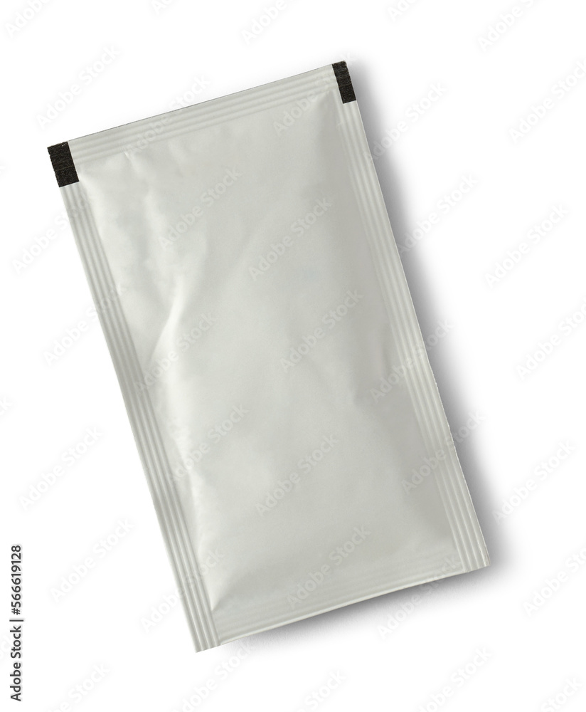 blank white sachet packet isolated, close-up of food or medicine drug packaging mockup template blank white sachet packet isolated, close-up of food or medicine drug packaging mockup template