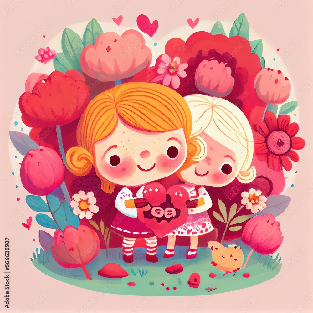 Generative Ai illustration of An adorable and endearing cartoon character for Valentine's Day, love, hearts, flowers, romance, happy, cheerful, joyful, fun, playful, lighthearted, sweet Generative Ai illustration of An adorable and endearing cartoon character for Valentine's Day, love, hearts, flowers, romance, happy, cheerful, joyful, fun, playful, lighthearted, sweet