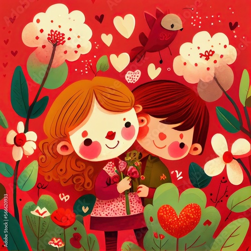 Generative Ai illustration of An adorable and endearing cartoon character for Valentine's Day, love, hearts, flowers, romance, happy, cheerful, joyful, fun, playful, lighthearted, sweet