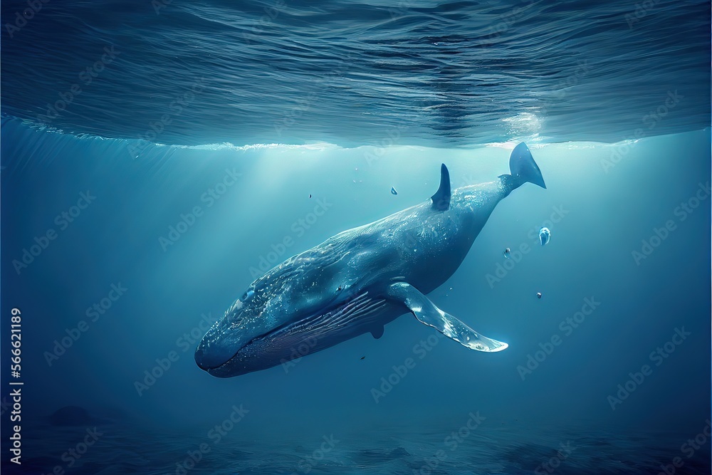Generative AI illustration of Blue whale under water, ocean Stock ...